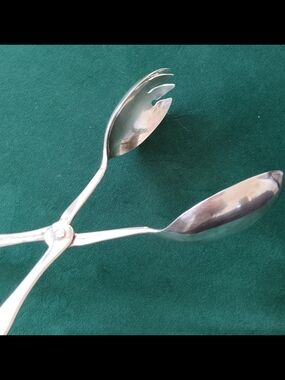 Vintage Scissor-style Silver Plated Serving Tongs - Spoon & Fork Design
